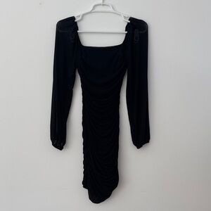Amazon Elegant Black Ruched Long Sleeve Dress